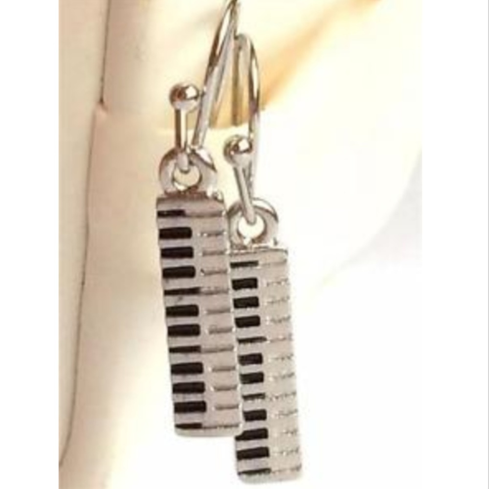 Silver Piano Keyboard Charm Earrings Musician Music Teacher Gift Plated Charms